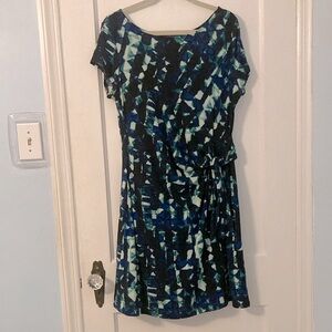 Short Sleeve Dress 👗 Merona XL Knee Length 💙💚 Blue and Green Print